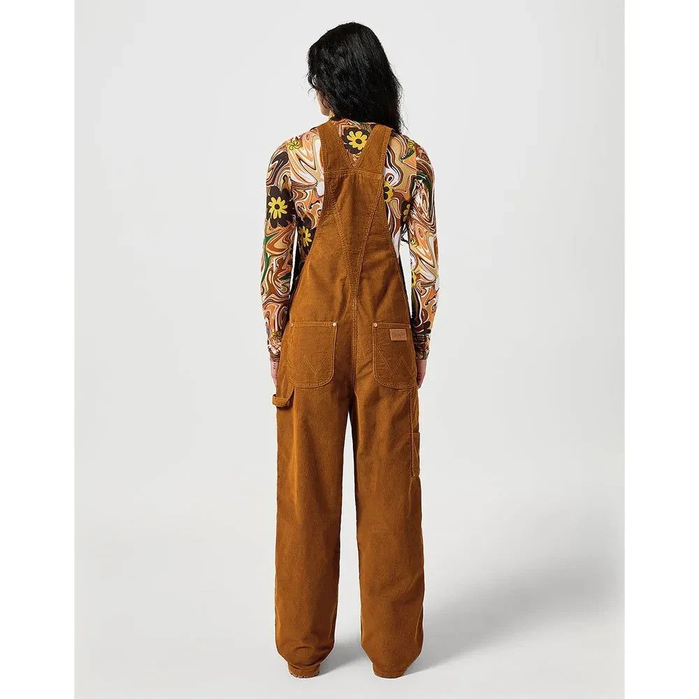 Free People Wrangler Brown Corduroy Straight-Leg Small Bib Overalls Jumpsuit - Picture 2 of 13